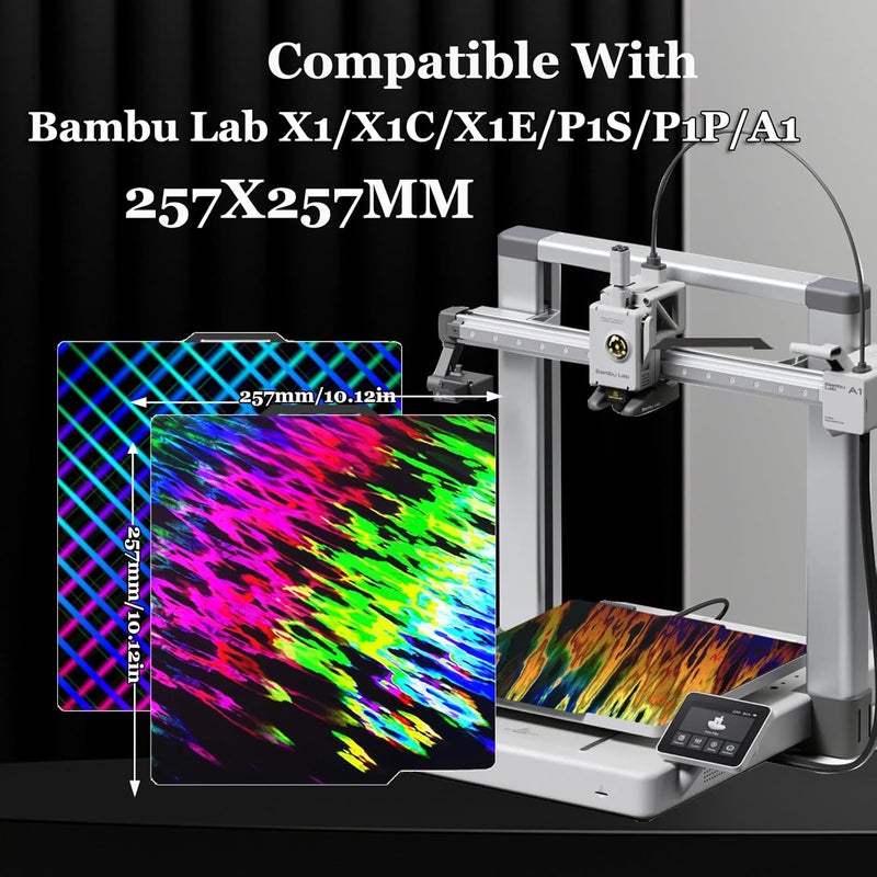 Wefuit New Upgraded Ice and Fire+Skynet H1H Build Plate for Bambu Lab A1/X1/X1C/X1E/P1P/P1S 3D Printer,Flexible Spring Steel Sheet Holographic Print Bed Platform 257x257mm for Bambu Labs. - Image 4